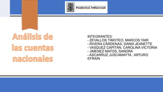INTEGRANTES:
- ZEVALLOS TIMOTEO, MARCOS YAIR
- RIVERA CÁRDENAS, DANIA JEANETTE
- VASQUEZ CAPITÁN, CAROLINA VICTORIA
- JIMENEZ MATOS, SANDRA
- ASCARRUZ JUSCAMAYTA , ARTURO
EFRAÍN
 