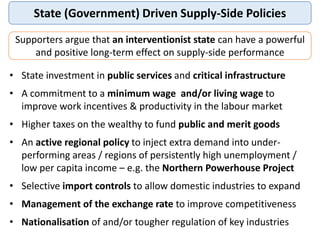State (Government) Driven Supply-Side Policies
Supporters argue that an interventionist state can have a powerful
and posi...