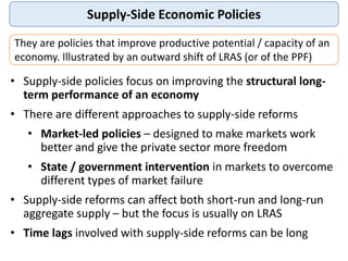 Supply-Side Economic Policies
They are policies that improve productive potential / capacity of an
economy. Illustrated by...