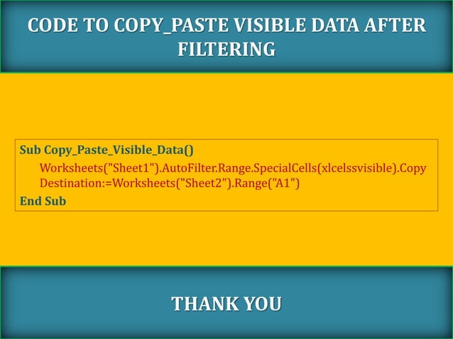 Macros code Copy paste visible data after filtering | PPTX image.