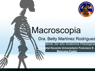 Macroscopia
 Dra. Betty Martínez Rodríguez
 Residente 3er año Anatomía Patológica
 Hospital Docente Universitario Francisco E.
              Moscoso Puello
 