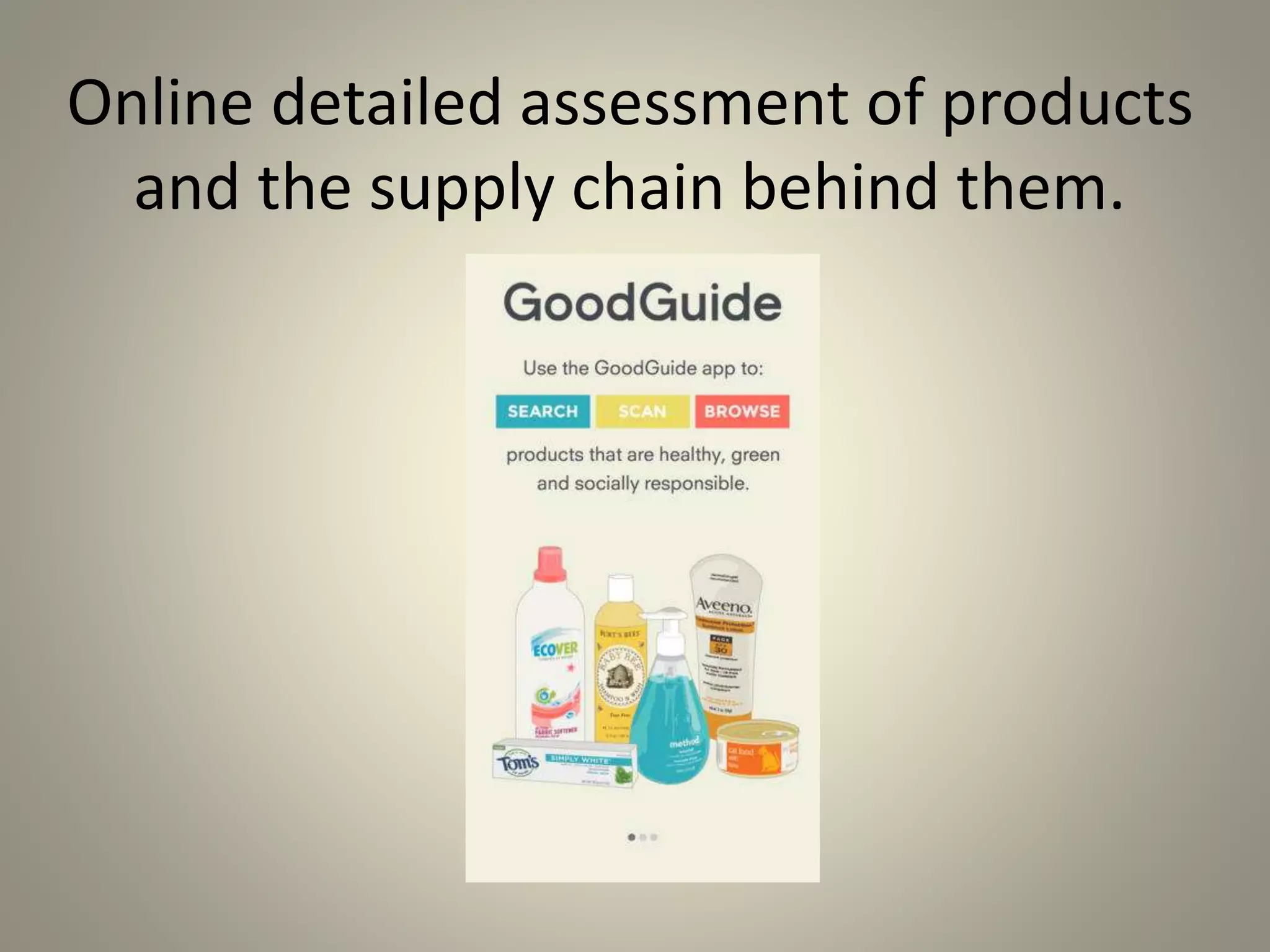 Online detailed assessment of products 
and the supply chain behind them. 
 