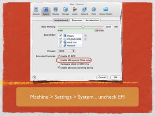 Machine > Settings > System .. uncheck EFI
 