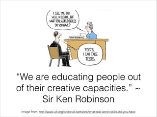 “We are educating people out
of their creative capacities.” ~
Sir Ken Robinson
Image from: http://www.uft.org/editorial-cartoons/what-real-world-skills-do-you-have
 