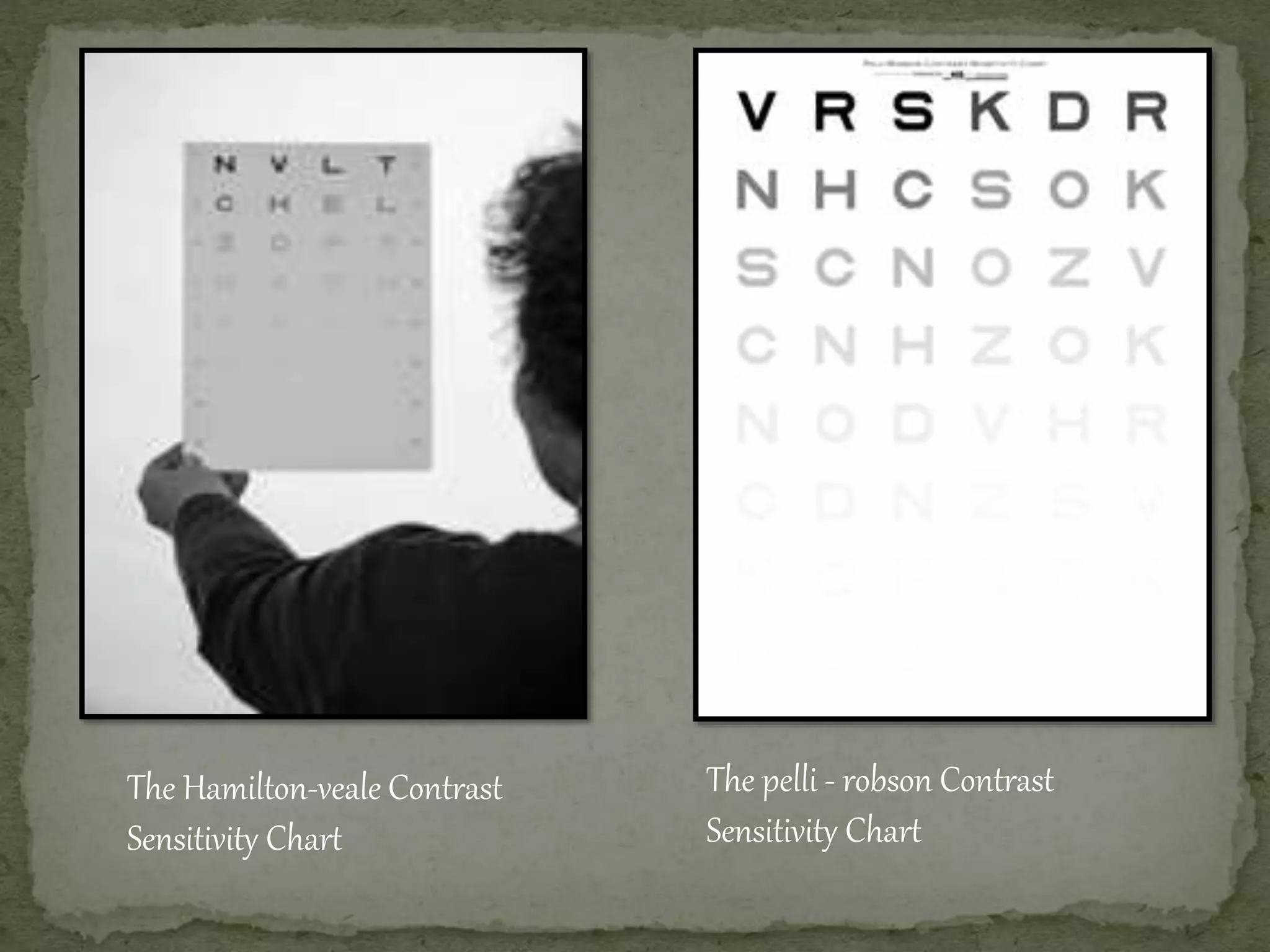 The Hamilton-veale Contrast
Sensitivity Chart
The pelli - robson Contrast
Sensitivity Chart
 