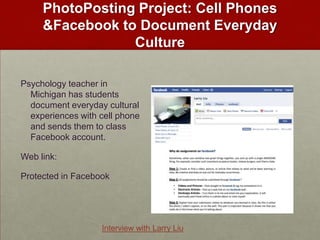 Most Blogs, social networks have direct Mobile postinghttp://blogger.comUnder Settings Mobilehttp://twitter.comUnder Settingshttp://flickr.comUploading Tools---Emailhttp://facebook.comUnder Mobile at bottom of page