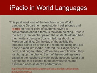 How to Use Mobile Business Card in K-12?Flash Card ReviewsEach student in a class can create a "business card" as a 160 character flash card, give it a keyword. As a result, all the students in the class could exchange different flash cards for review. If the cards are saved on the students' phones, than the students can use them anytime for an instant review.Help LinesStudents who are struggling with issues of depression, addiction, disease, anxieties, peer pressure, or other afflictions are often fearful to tell an adult. By giving students mobile business cards with help line information, they can contact the lines at anytime without fear of being identified.Local Scavenger HuntsTeachers can create keyword scavenger hunts using Contxts. For example, a teacher can create "clues" by using the 160 character business cards, and as students answer the clues and find the new locations for the scavenger hunt, they text a new keyword and receive a new clue. This would be a fun activity for local history, math students studying geometry, physics students, or even foreign language students could go around the city or just the school unraveling clues in other languages.Advertising CampaignsStudents could team up with local businesses to create 160 character advertisements. For example students could create an ad slogan for a local coffee shop, along with a coupon...such as"Drink a cup of Joe before 8 & Get a rebate...COUPON CODE: 721u". Students could create posters or a word of mouth campaign to try to get people to call in to hear the advertisement and the coupon code.