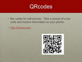 Web 2.0 VoicemailA cell phone that couples with a website in order to create MP3 files of voicemails, transcripts of voicemails, smart greeting for individual or groups of callers, and stores all calling information.http://google.com/voice(734) 408-4495