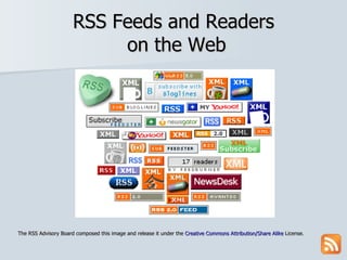 RSS Feeds and Readers  on the Web The RSS Advisory Board composed this image and release it under the  Creative Commons Attribution/Share Alike  License.   