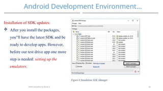 30
Android Development Environment…
MAD-Compiled by Biruk S.
Installation of SDK updates:
 After you install the packages,
you ll have the latest SDK and be
‟
ready to develop apps. However,
before our test drive app one more
step is needed: setting up the
emulators.
 