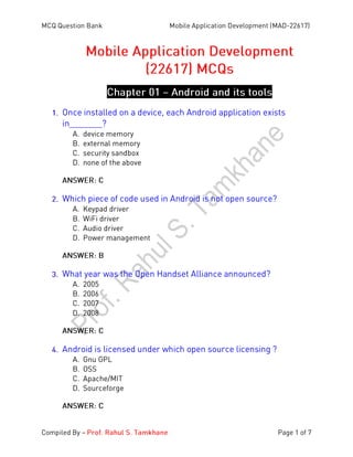 MAD   22617- MCQ Question Bank Unit-I