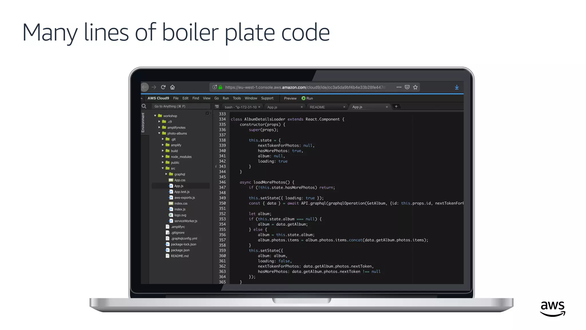 © 2019, Amazon Web Services, Inc. or its affiliates. All rights reserved.
Many lines of boiler plate code
 