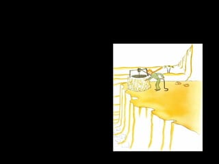 Van anar caminant i a trenc d’alba van
descobrir el pou.
El Petit Príncep va riure,
va tocar la corda, va fer
girar la politja i després
van veure aigua.
 