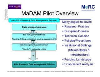 How to develop a Pilot Data Management Infrastructure for Biomedical Researchers: Approach, Findings and Challenges of the MaDAM project at University of Manchester