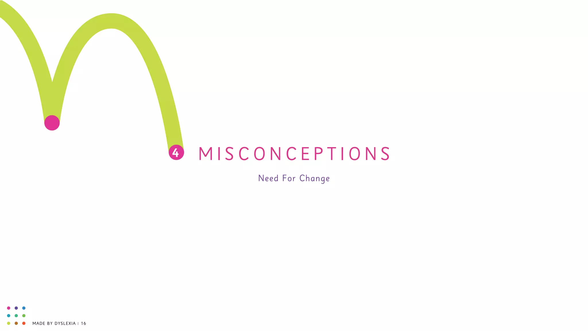 MADE BY DYSLEXIA | 16
M I S C O N C E P T I O N S
Need For Change
 