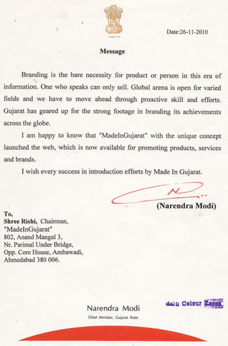Made In Gujarat - Appreciation Letters, MIG Media Neurons Ltd., Websites, B2B, B2C, Publications, Magazines, International Trade Shows.