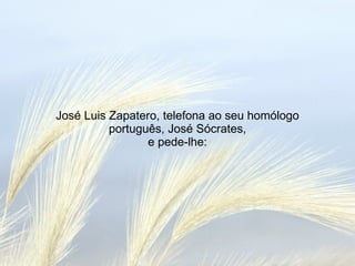 José Luis Zapatero, telefona ao seu homólogo português, José Sócrates, e pede-lhe: 