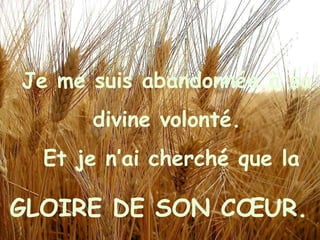 Je me suis abandonnée à sa  divine volonté.  Et je n’ai cherché que la GLOIRE DE SON CŒUR. 