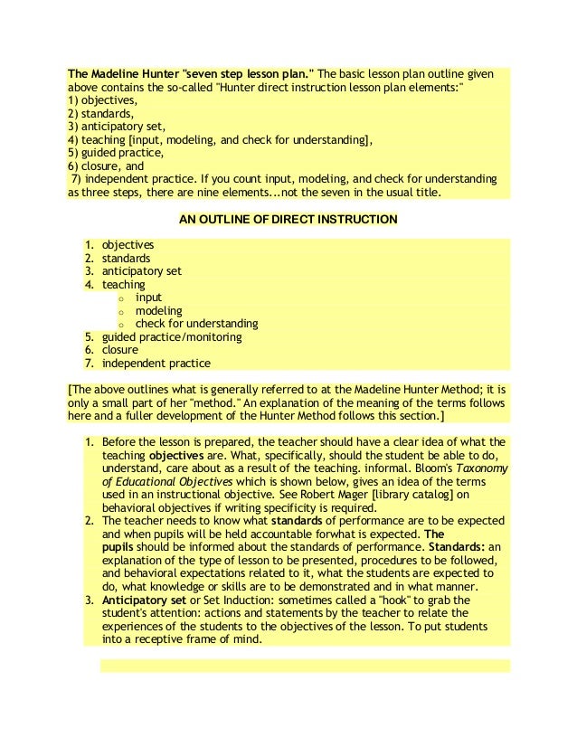 madeline hunter lesson plan template