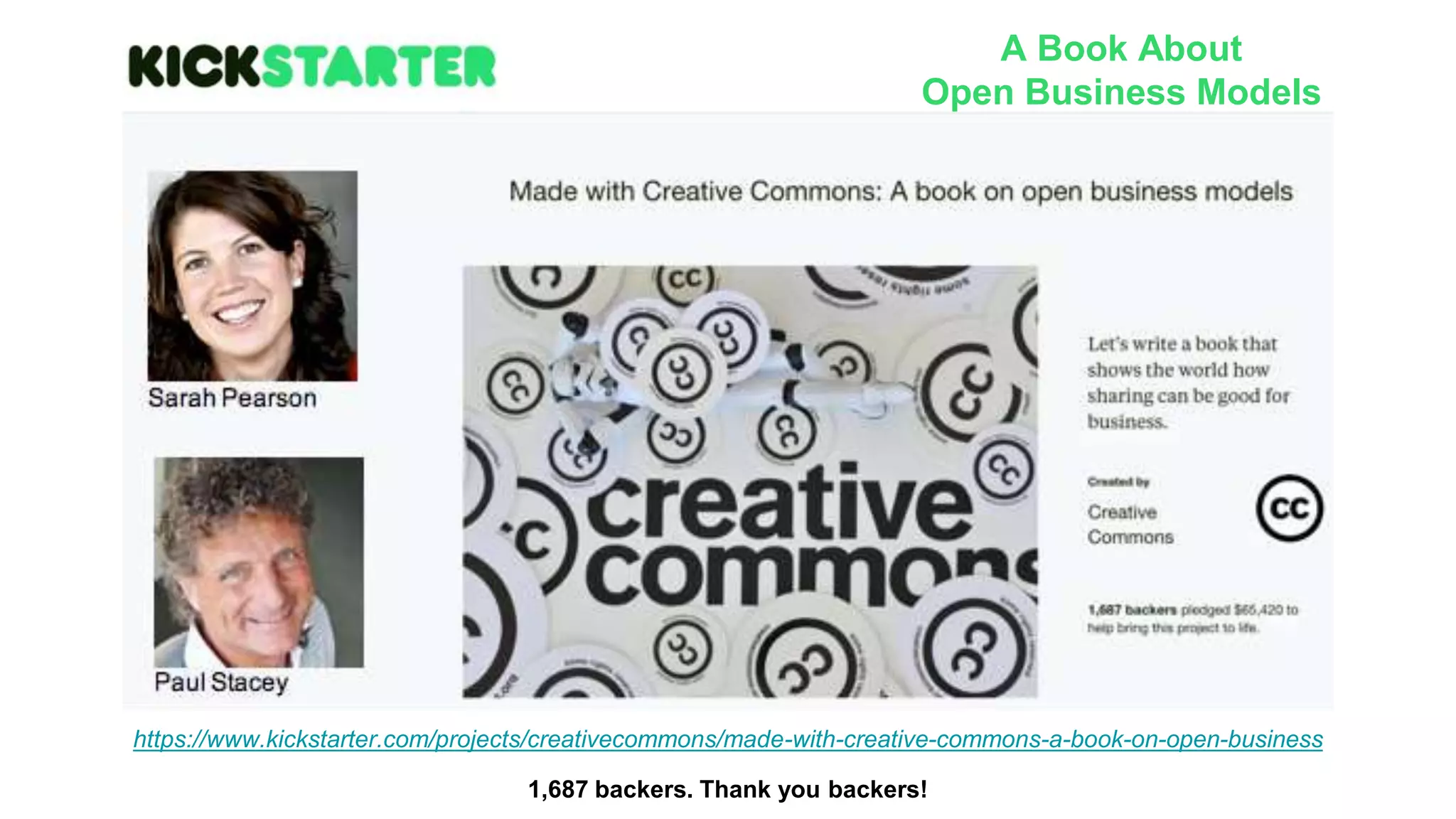 https://www.kickstarter.com/projects/creativecommons/made-with-creative-commons-a-book-on-open-business
1,687 backers. Thank you backers!
A Book About
Open Business Models
 
