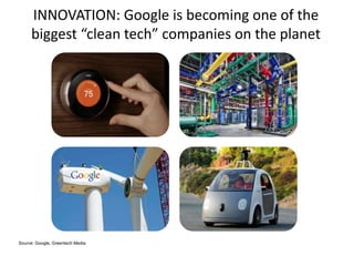 INNOVATION: Google is becoming one of the
biggest “clean tech” companies on the planet
Source: Google, Greentech Media
 