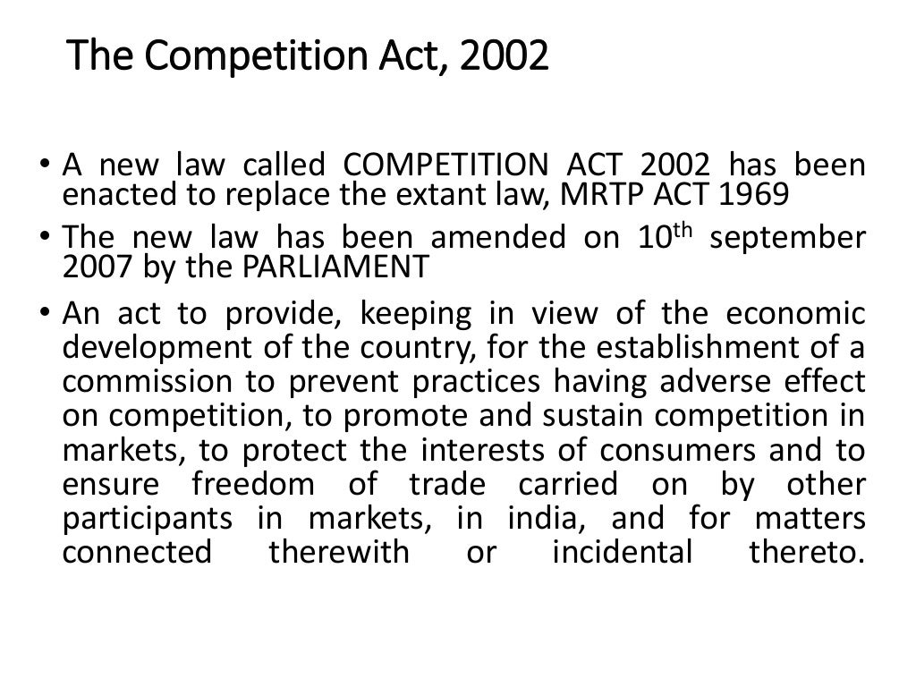 COMPETITION ACT, 2002