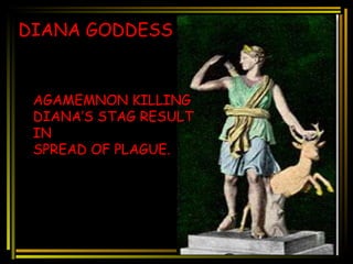 DIANA GODDESS AGAMEMNON KILLING  DIANA’S STAG RESULT IN SPREAD OF PLAGUE.   