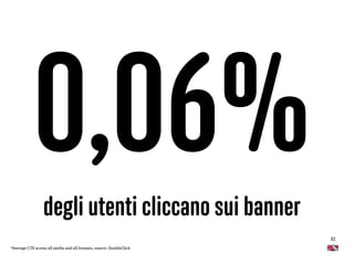 degli utenti cliccano sui banner
32
0,06%
*Average CTR across all media and all formats, source: DoubleClick
 