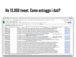 40
Ho 13.000 tweet. Come estraggo i dati?
 