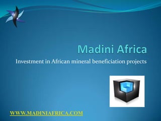 Investment in African mineral beneficiation projects
WWW.MADINIAFRICA.COM
 
