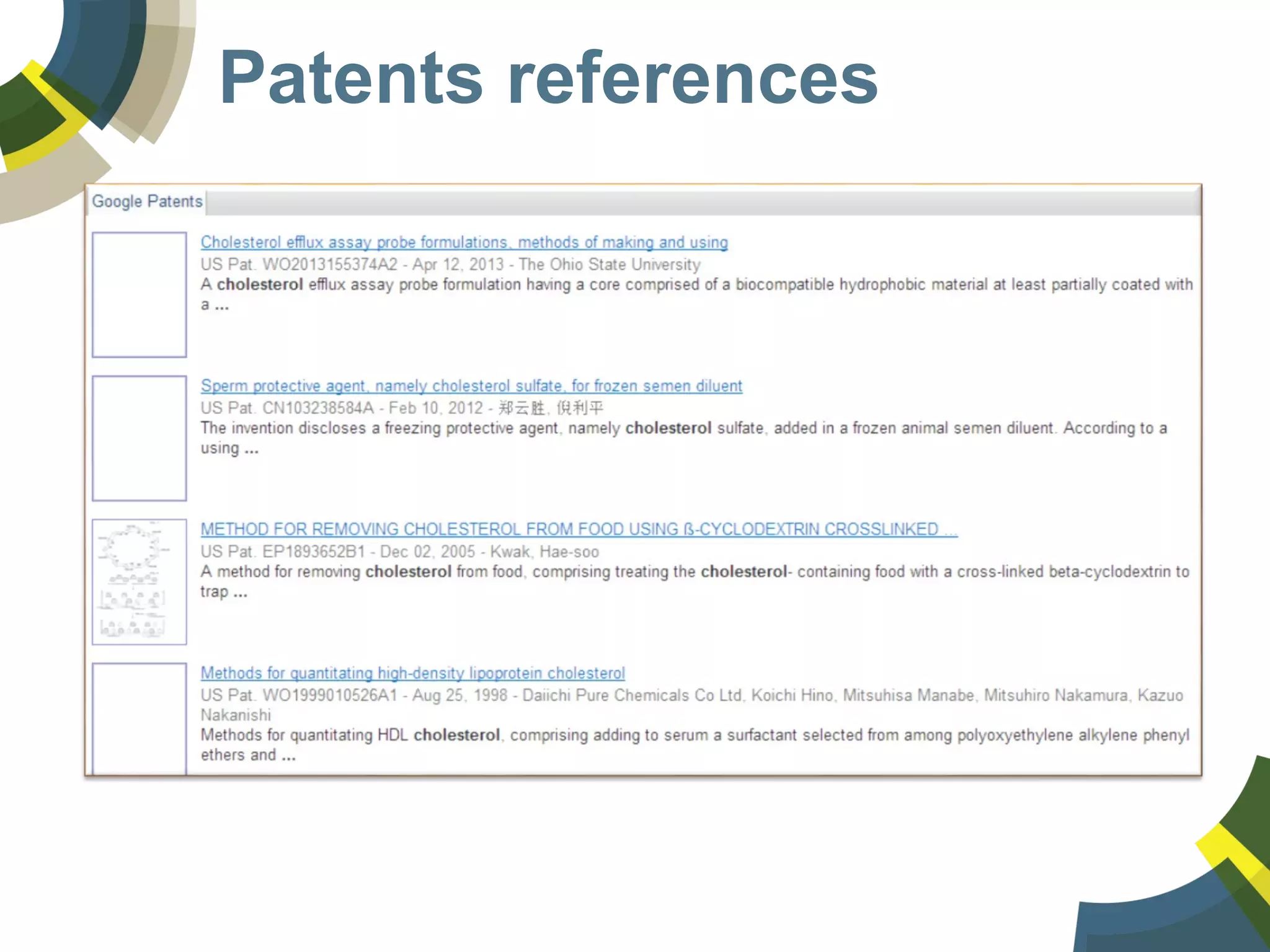 Patents references
 