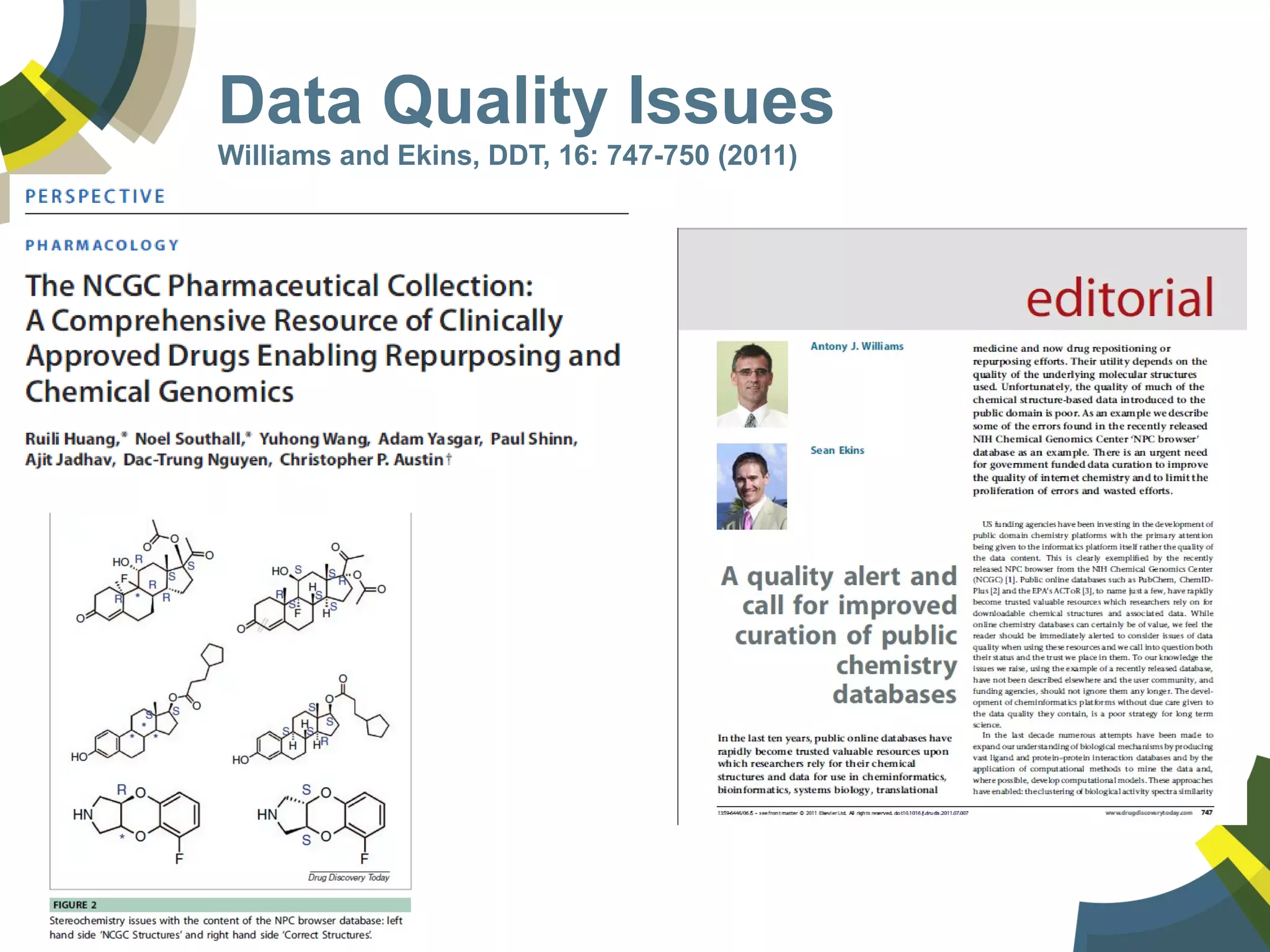 Data Quality Issues
Williams and Ekins, DDT, 16: 747-750 (2011)
Science Translational Medicine 2011
 