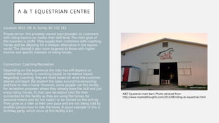 A & T EQUESTRIAN CENTRE
Location: 4615 190 St, Surrey, BC V3Z 1B2
Private sector: this privately owned barn provides its c...
