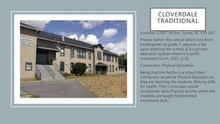 CLOVERDALE
TRADITIONAL
Location: 17857 56 Ave, Surrey, BC V3S 1E2
Private Sector: this school which runs from
kindergarten...