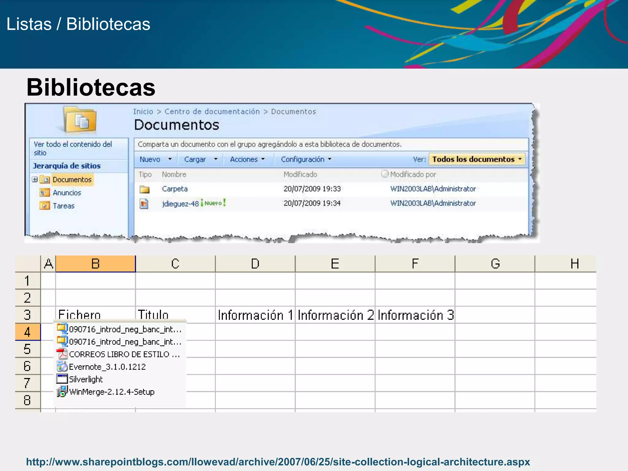Conclusiones¿Qué es SharePoint?Es un conjunto de tecnologías y productos que constituye un marco de trabajo para los usuarios del negocio que permite componer soluciones Web para apoyar y dar soporte a los diversos procesos empresariales.Facilita la comunicación entre las personas, integración de procesos y de lainformación.Por medio de Gestión de Portales, Gestión Documental, Gestión de Contenidos, y herramientas de colaboración.