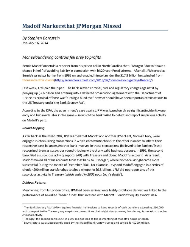 Madoff Markers That Jpmorgan Missed