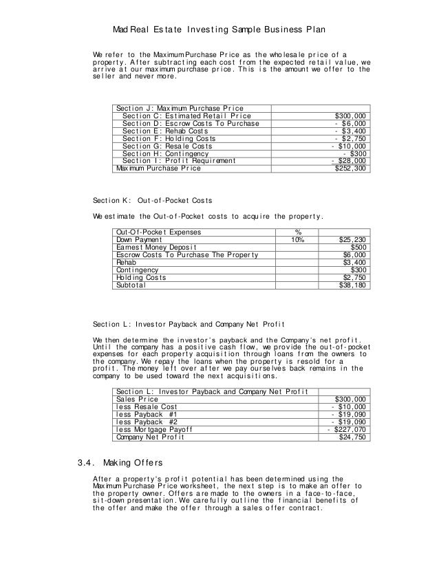 Real estate business plan description