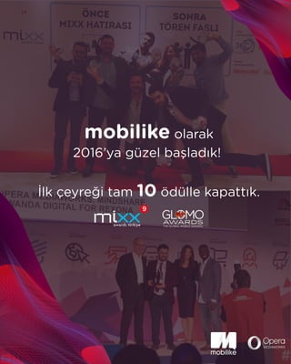 14
mobilike olarak
2016’ya güzel başladık!
İlk çeyreği tam 10 ödülle kapattık.
 