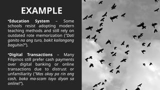Diyan Example Some Negative Filipino Values and Traits | PPTX