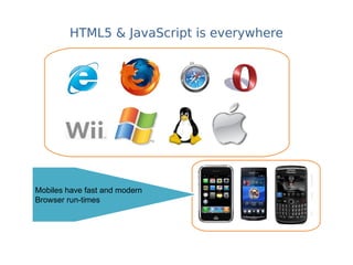 HTML5 & JavaScript is everywhere
Mobiles have fast and modern
Browser run-times
 