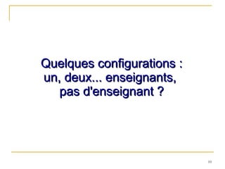 Quelques configurations : un, deux... enseignants,  pas d'enseignant ? 