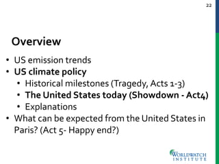 22
Overview
• US emission trends
• US climate policy
• Historical milestones (Tragedy, Acts 1-3)
• The United States today...