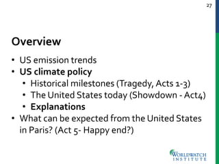 27
Overview
• US emission trends
• US climate policy
• Historical milestones (Tragedy, Acts 1-3)
• The United States today...