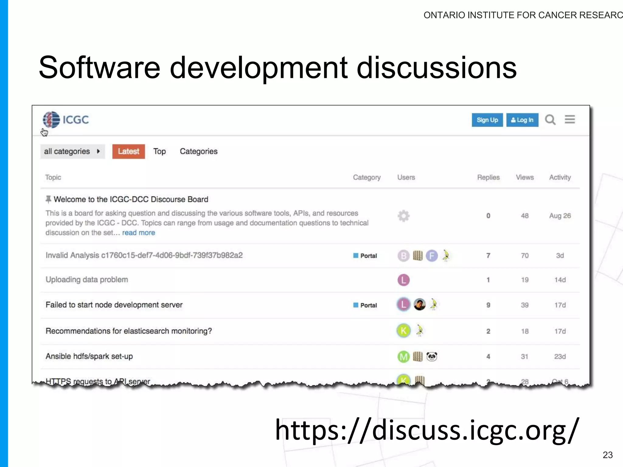 ONTARIO INSTITUTE FOR CANCER RESEARC
23
https://dcc.icgc.org/icgc-in-the-cloud
 