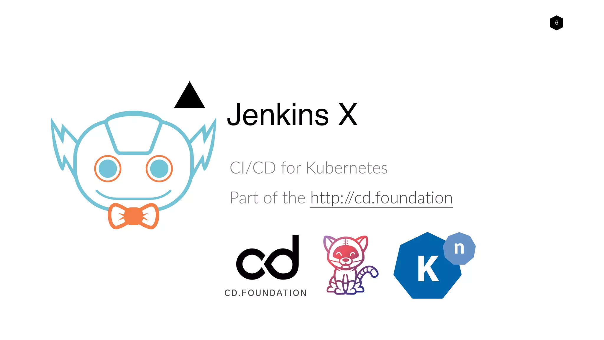 6
Jenkins X
CI/CD for Kubernetes
Part of the http://cd.foundation