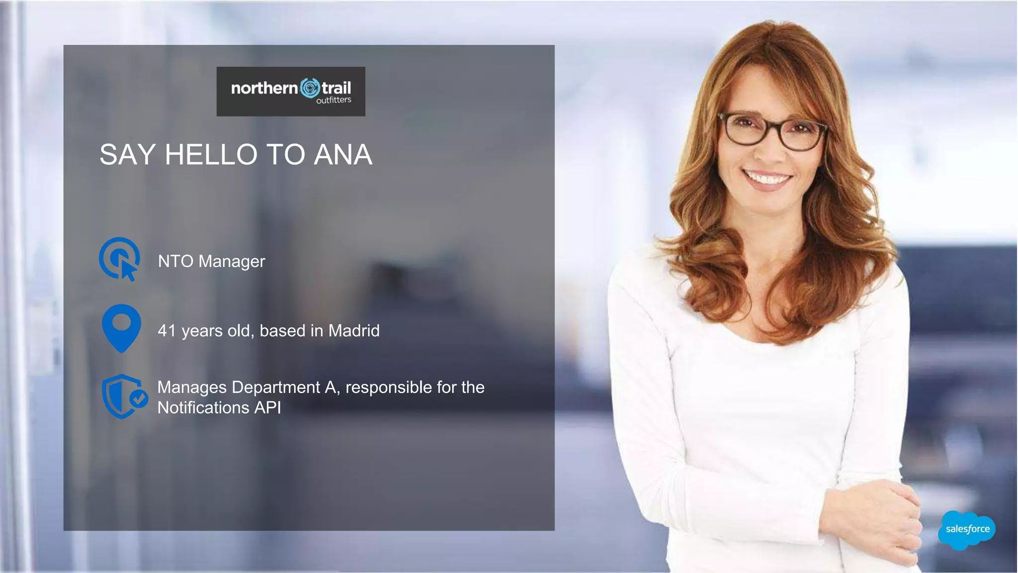 NTO Manager
Manages Department A, responsible for the
Notifications API
41 years old, based in Madrid
SAY HELLO TO ANA
 