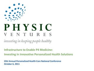 Infrastructure to Enable P4 Medicine: Investing in Innovative Personalized Health Solutions OSU Annual Personalized Health Care National ConferenceOctober 6, 2011 