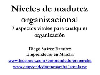 Niveles de madurez organizacional 7 aspectos vitales para cualquier organización Diego Suárez Ramírez Emprendedor en Marcha www.facebook.com/emprendedorenmarcha www.emprendedorenmarcha.lamula.pe 