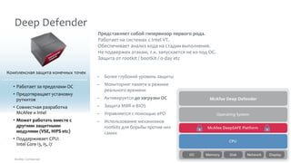 Короткая характеристика решения
File and Removable Media Protection
• Симметричное шифрование локальных/сетевых файлов/каталогов (AES 256)
• Шифрование внешних USB накопителей, CD/DVD, вложений электронной почты
• Гибкое делегирование ключей (User based / System based)
 