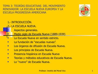 TEMA 3: TEORÍAS EDUCATIVAS  DEL MOVIMIENTO RENOVADOR: LA ESCUELA NUEVA EUROPEA Y LA ESCUELA PROGRESIVA AMERICANA ,[object Object],[object Object],[object Object],[object Object],[object Object],[object Object],[object Object],[object Object],[object Object],[object Object],[object Object]